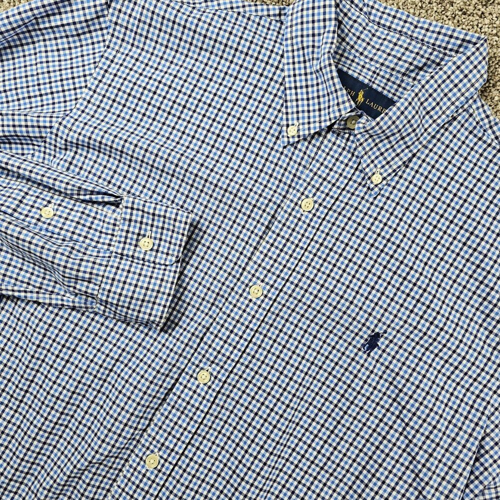 Ralph Lauren Shirt Mens Large Blue Gingham Check Long Sleeve Pony Career Preppy